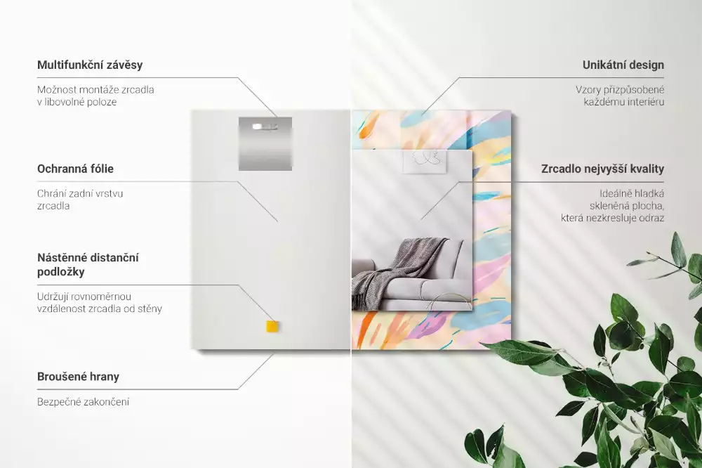 Obdélníkové dekorační zrcadlo na zeď abstraktní barevné tahy