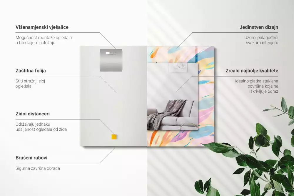 Obdélníkové dekorační zrcadlo na zeď abstraktní barevné tahy