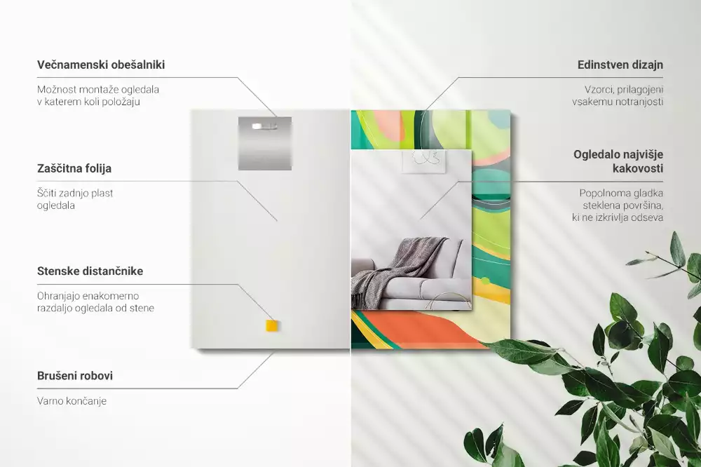 Obdélníkové zrcadlo rám s potiskem abstraktní barevné vzory