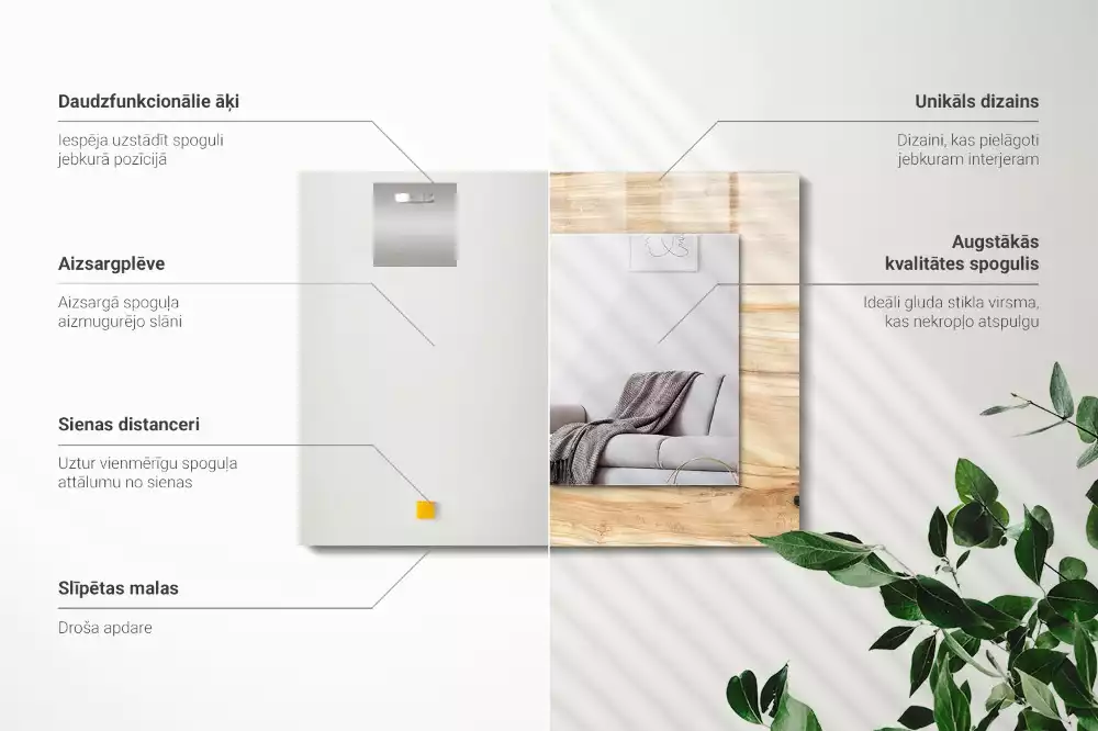 Obdélníkové zrcadlo s dekorem struktura letokruhů dřeva