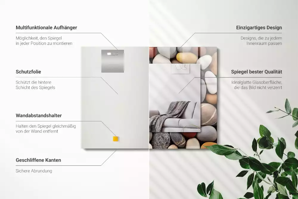 Obdélníkové dekorační zrcadlo na zeď barevné hladké kamínky