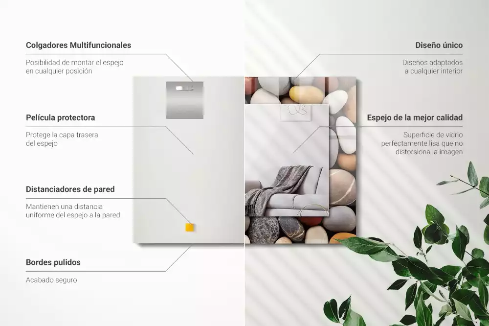 Obdélníkové dekorační zrcadlo na zeď barevné hladké kamínky