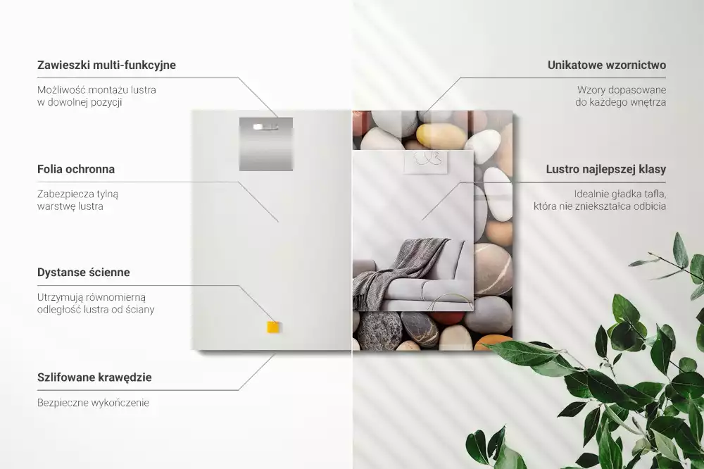 Obdélníkové dekorační zrcadlo na zeď barevné hladké kamínky