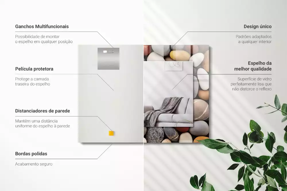 Obdélníkové dekorační zrcadlo na zeď barevné hladké kamínky