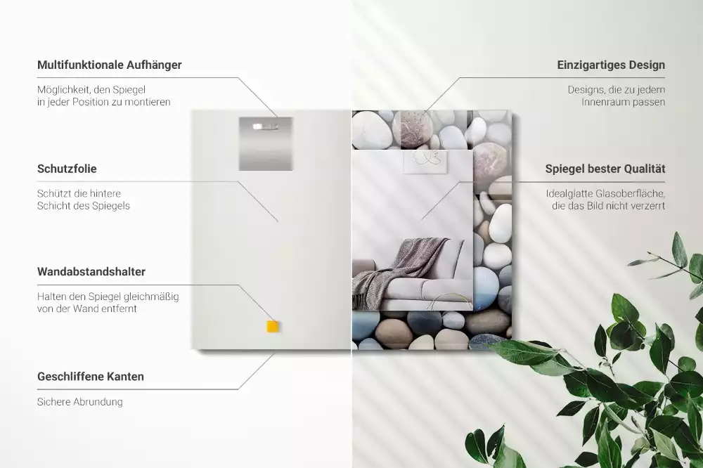 Obdélníkové zrcadlo rám s potiskem barevné hladké kamínky