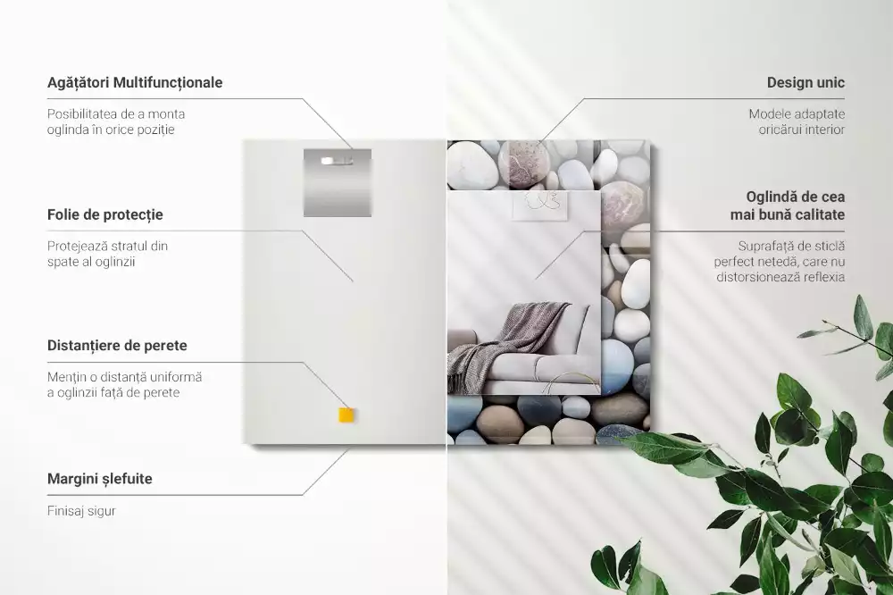 Obdélníkové zrcadlo rám s potiskem barevné hladké kamínky