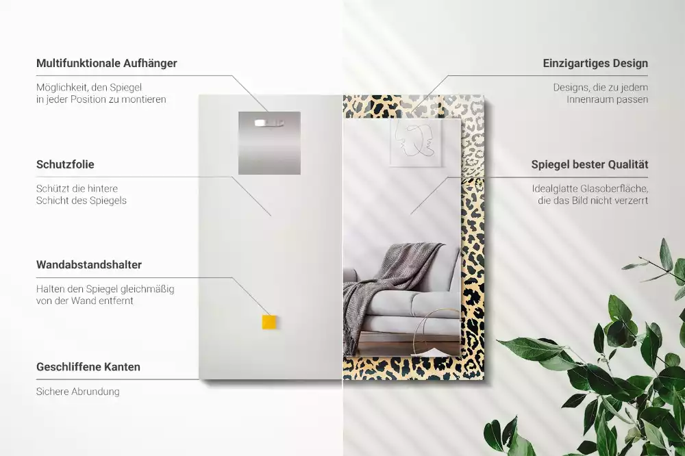 Obdélníkové zrcadlo s dekorem leopardí skvrny