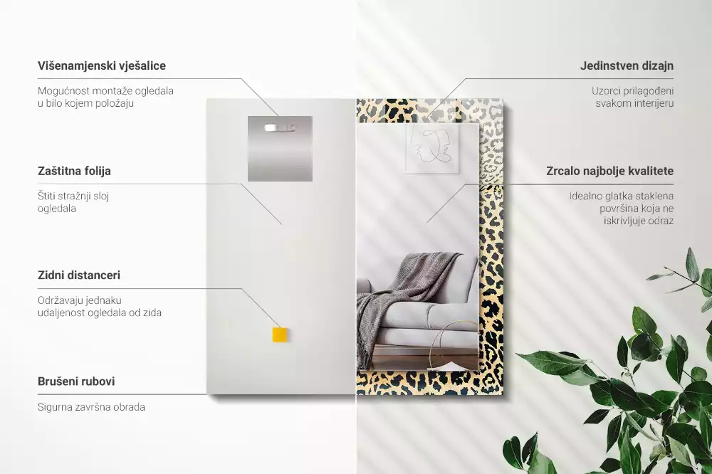 Obdélníkové zrcadlo s dekorem leopardí skvrny
