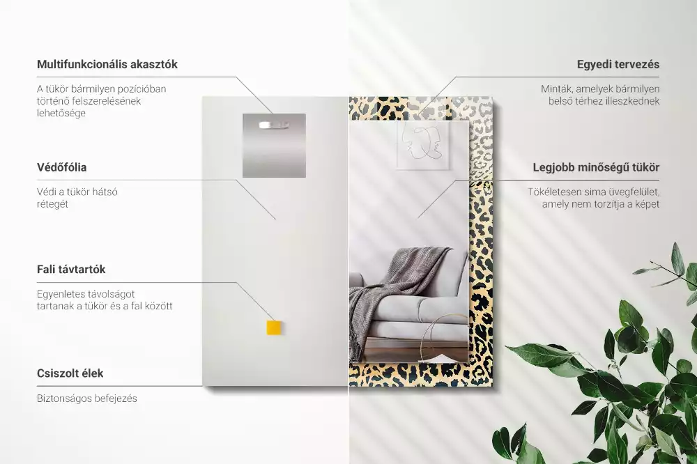 Obdélníkové zrcadlo s dekorem leopardí skvrny