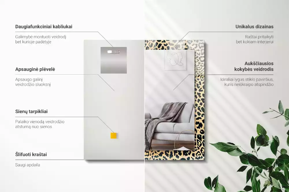 Obdélníkové zrcadlo s dekorem leopardí skvrny