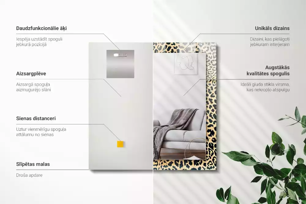 Obdélníkové zrcadlo s dekorem leopardí skvrny