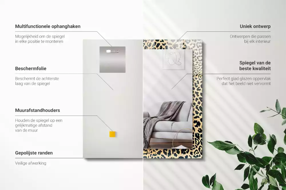 Obdélníkové zrcadlo s dekorem leopardí skvrny