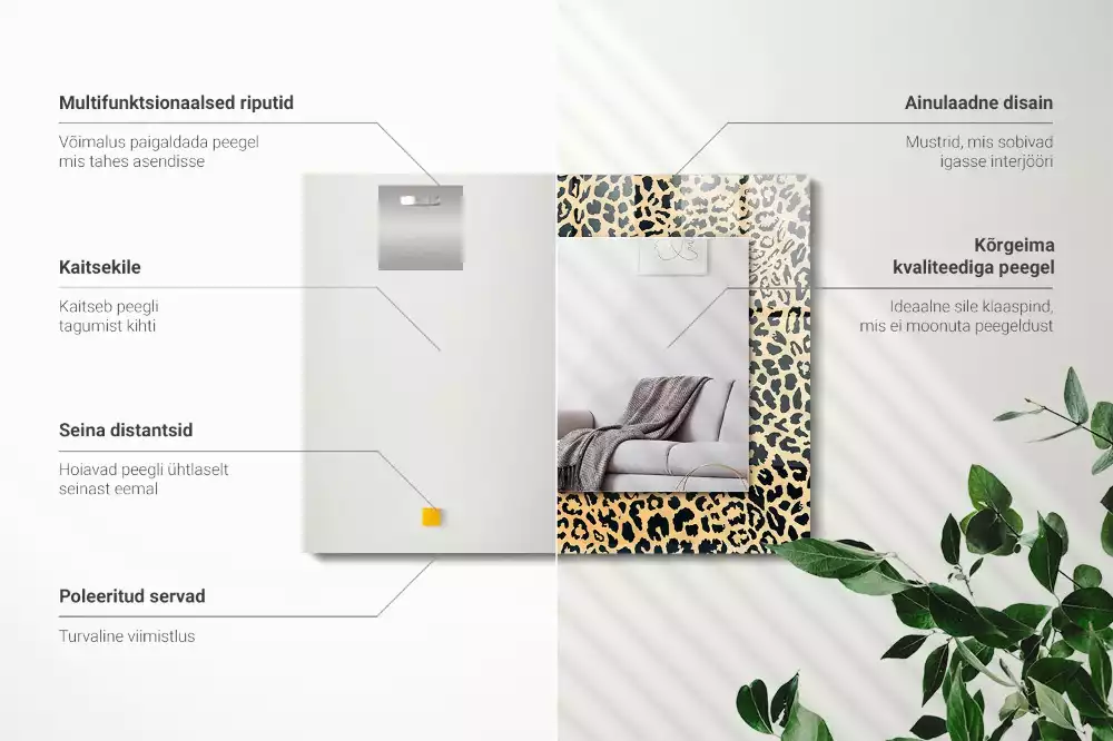Obdélníkové zrcadlo s dekorem leopardí skvrny