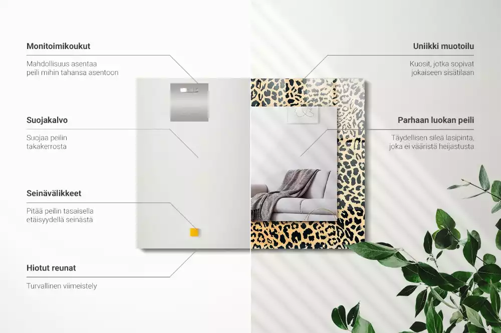 Obdélníkové zrcadlo s dekorem leopardí skvrny