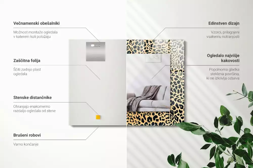 Obdélníkové zrcadlo s dekorem leopardí skvrny