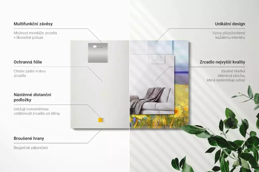 Obdélníkové dekorační zrcadlo na zeď slunečnicové pole