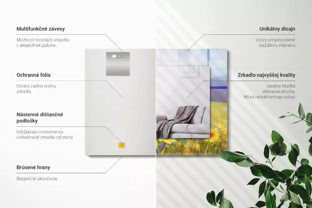 Obdélníkové dekorační zrcadlo na zeď slunečnicové pole