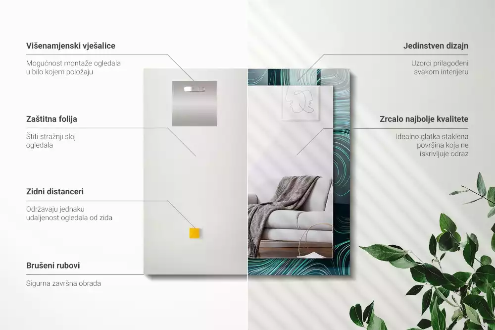 Obdélníkové dekorační zrcadlo na zeď vzory z abstraktních čar