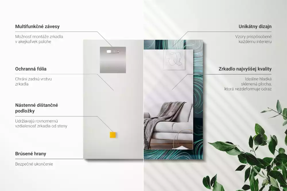 Obdélníkové dekorační zrcadlo na zeď vzory z abstraktních čar