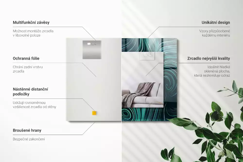Obdélníkové dekorační zrcadlo na zeď vzory z abstraktních čar