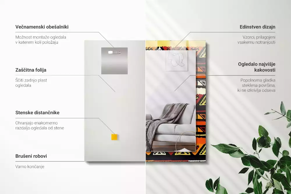 Obdélníkové zrcadlo s dekorem barevný etnický vzor