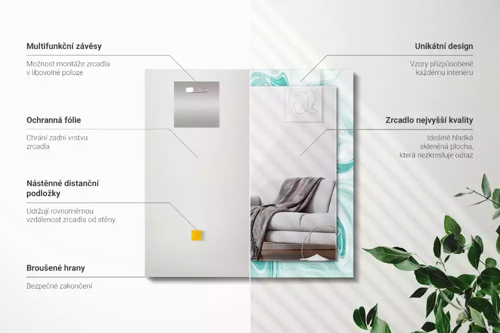 Obdélníkové dekorační zrcadlo na zeď abstraktní mramorový vzor