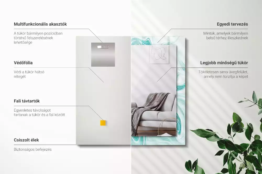 Obdélníkové dekorační zrcadlo na zeď abstraktní mramorový vzor