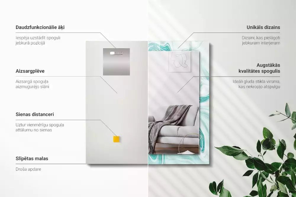 Obdélníkové dekorační zrcadlo na zeď abstraktní mramorový vzor