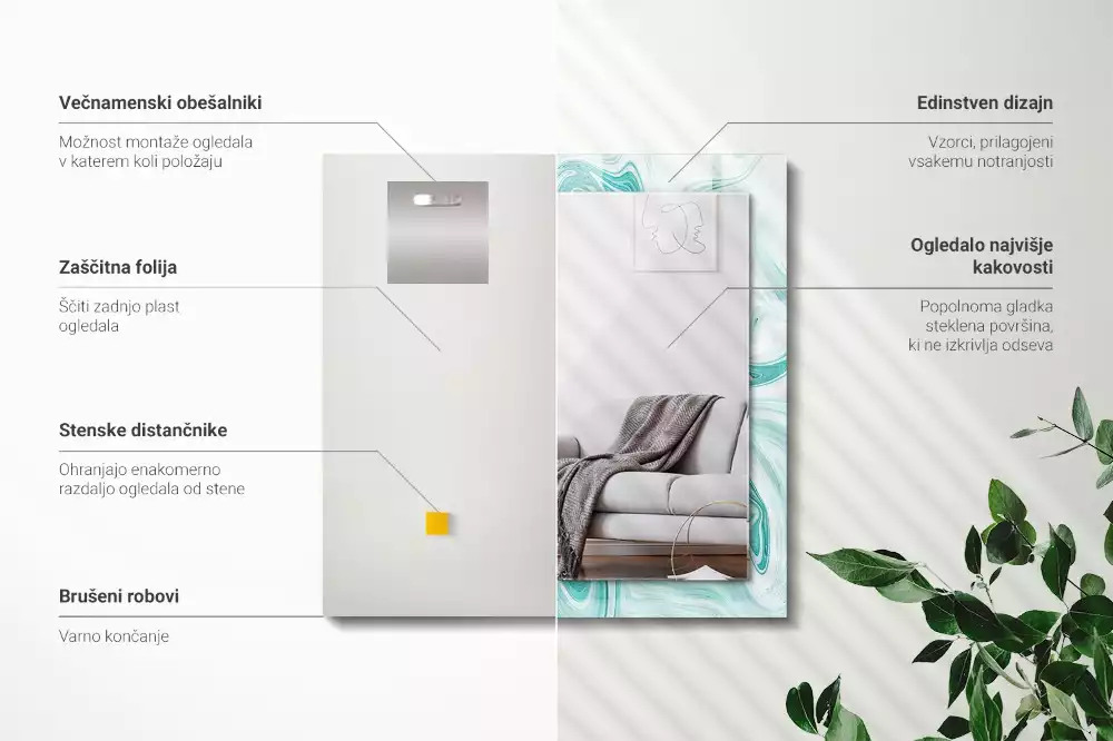 Obdélníkové dekorační zrcadlo na zeď abstraktní mramorový vzor
