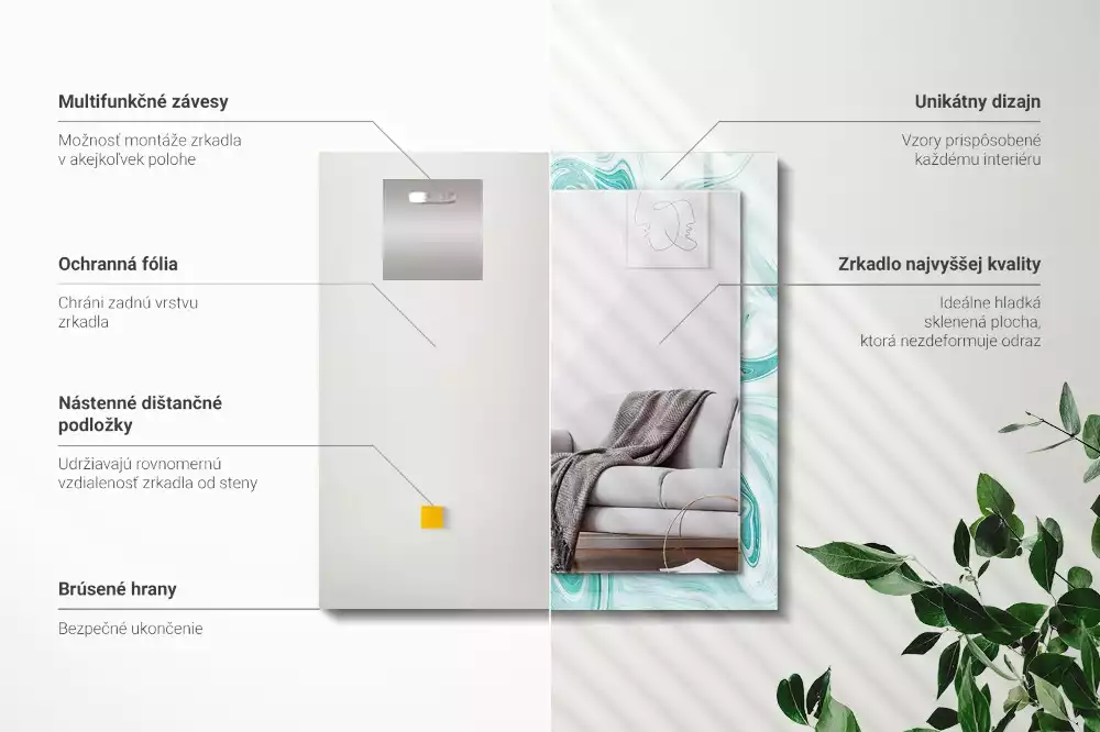 Obdélníkové dekorační zrcadlo na zeď abstraktní mramorový vzor