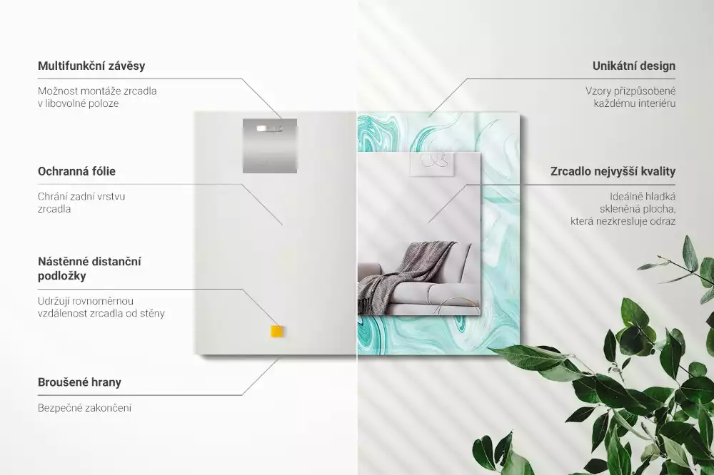 Obdélníkové dekorační zrcadlo na zeď abstraktní mramorový vzor