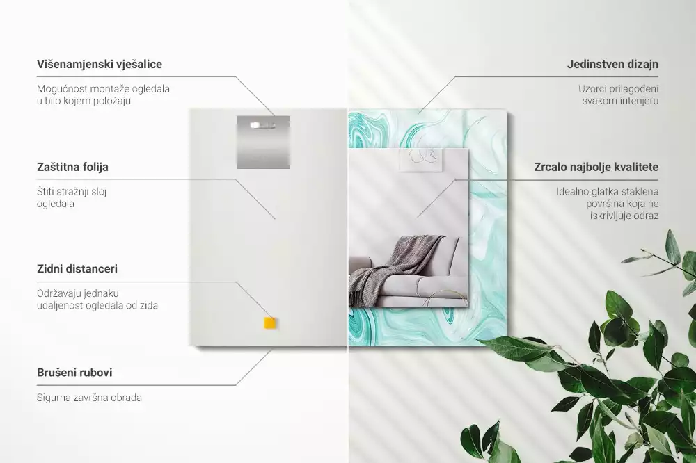Obdélníkové dekorační zrcadlo na zeď abstraktní mramorový vzor