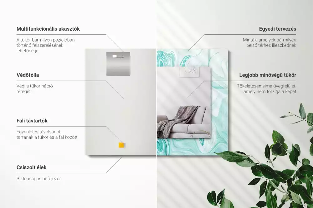 Obdélníkové dekorační zrcadlo na zeď abstraktní mramorový vzor
