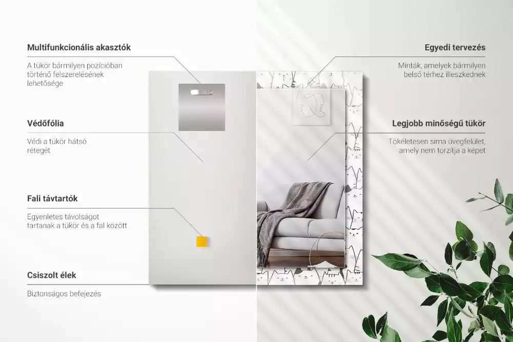 Obdélníkové zrcadlo rám s potiskem veselé kočičky