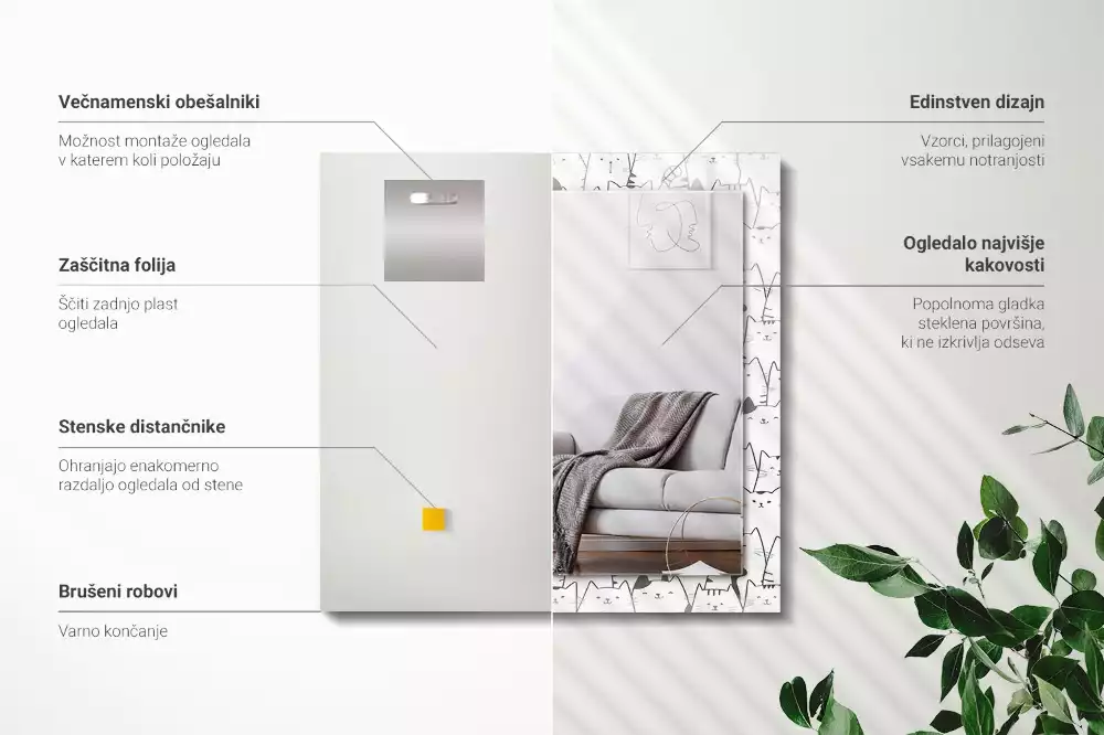 Obdélníkové zrcadlo rám s potiskem veselé kočičky