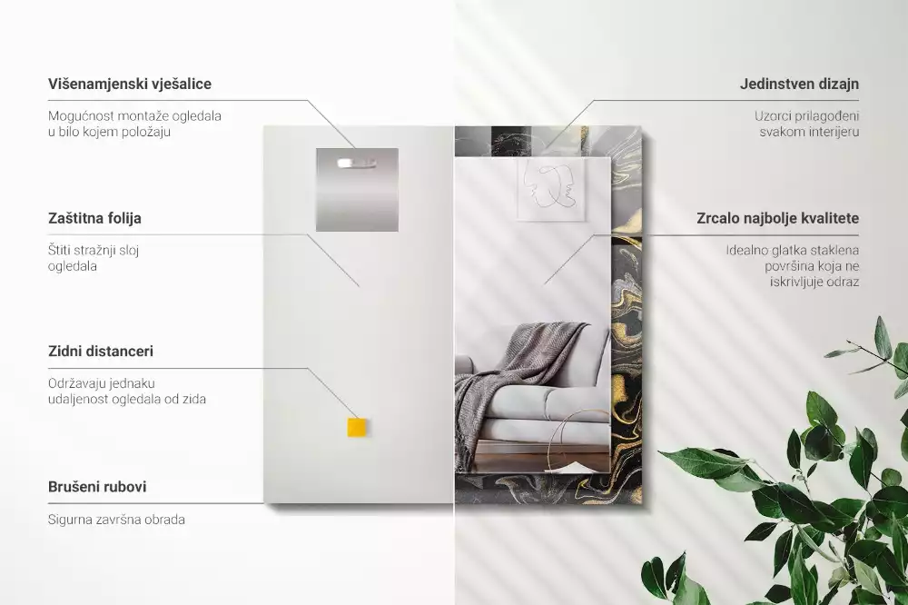 Obdélníkové dekorační zrcadlo na zeď abstraktní mramorový vzor