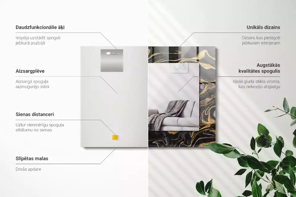 Obdélníkové dekorační zrcadlo na zeď abstraktní mramorový vzor