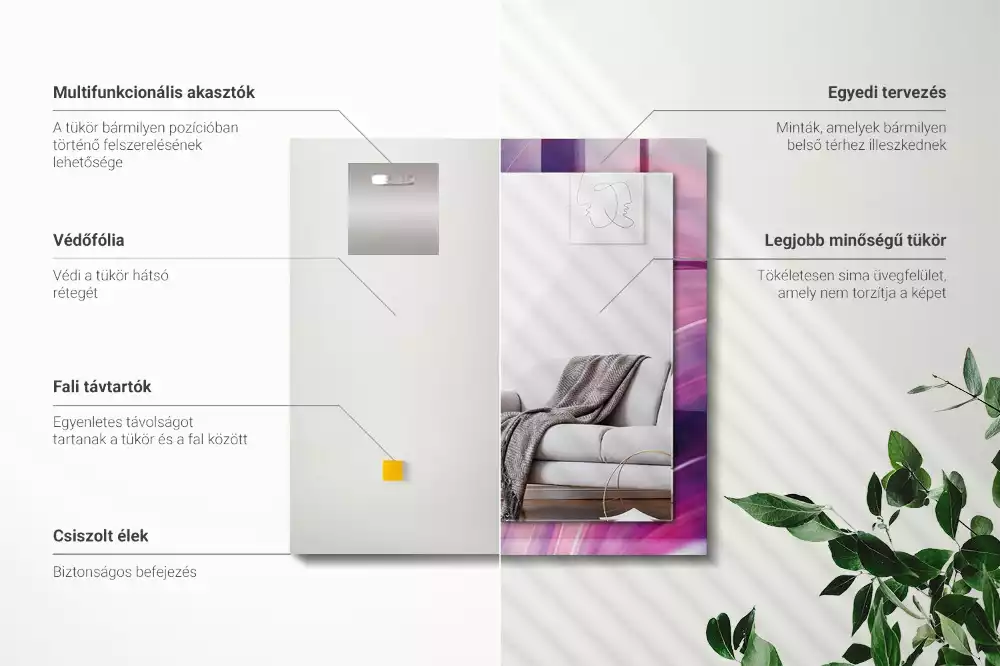 Obdélníkové zrcadlo s dekorem abstraktní barevné vlny