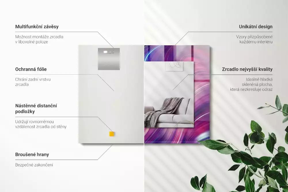 Obdélníkové zrcadlo s dekorem abstraktní barevné vlny