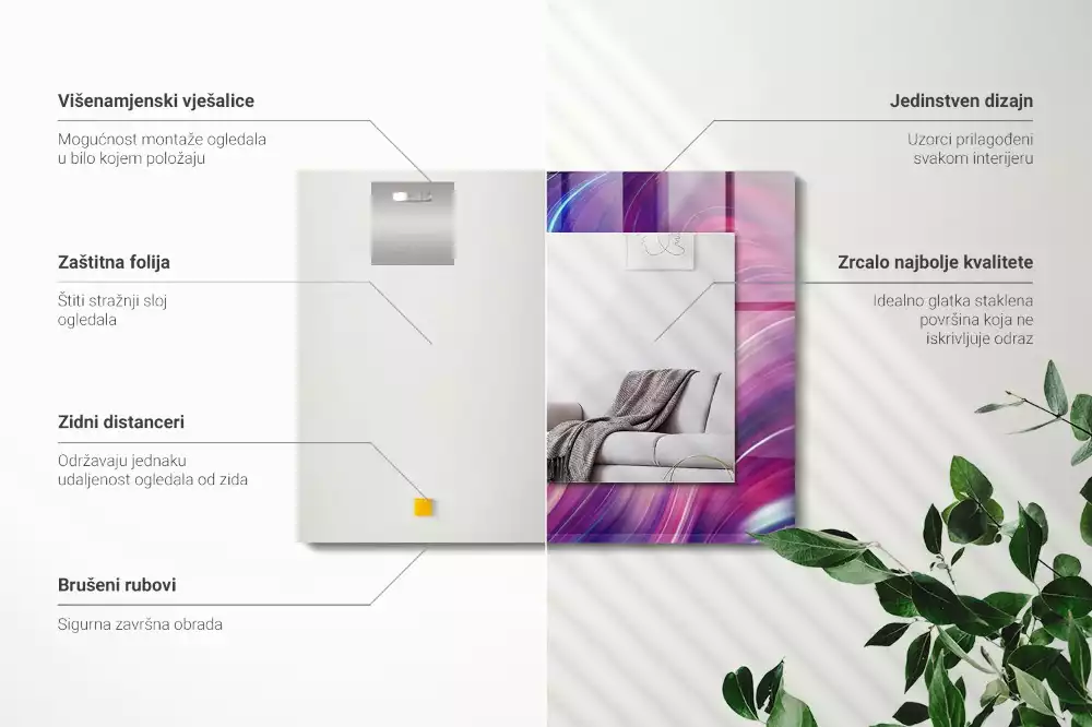 Obdélníkové zrcadlo s dekorem abstraktní barevné vlny