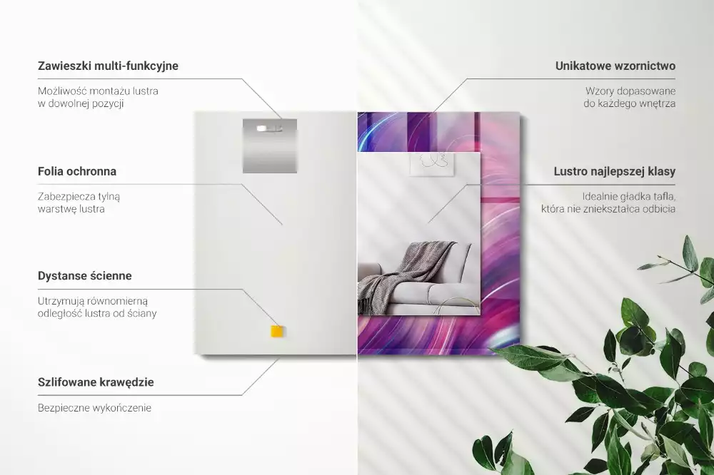 Obdélníkové zrcadlo s dekorem abstraktní barevné vlny