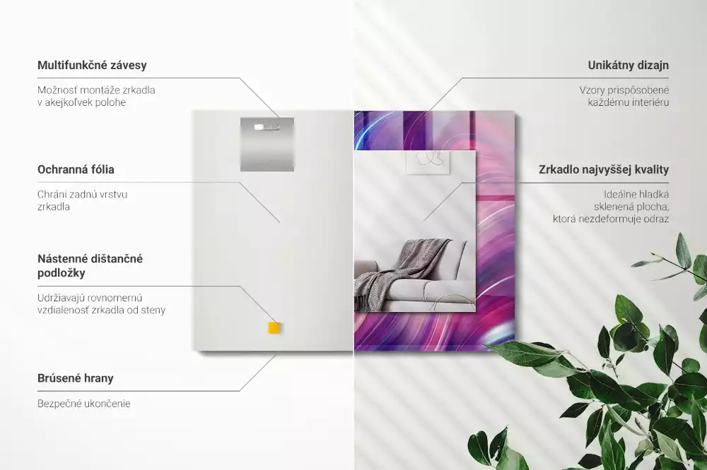 Obdélníkové zrcadlo s dekorem abstraktní barevné vlny