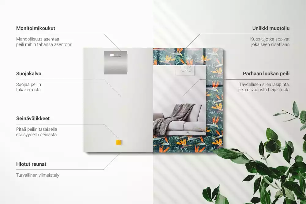 Obdélníkové dekorační zrcadlo na zeď květiny s listy