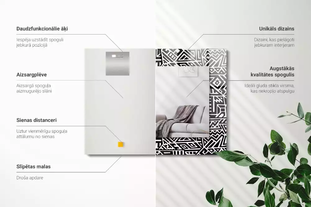 Obdélníkové dekorační zrcadlo na zeď geometrický vzor