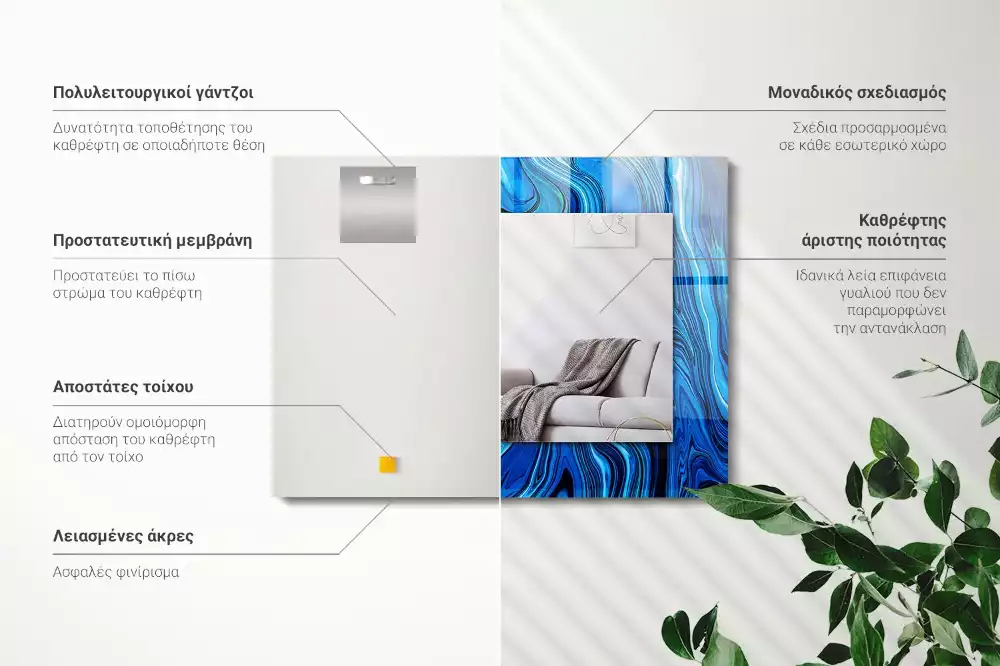 Obdélníkové dekorační zrcadlo na zeď abstraktní světle modrý vzor
