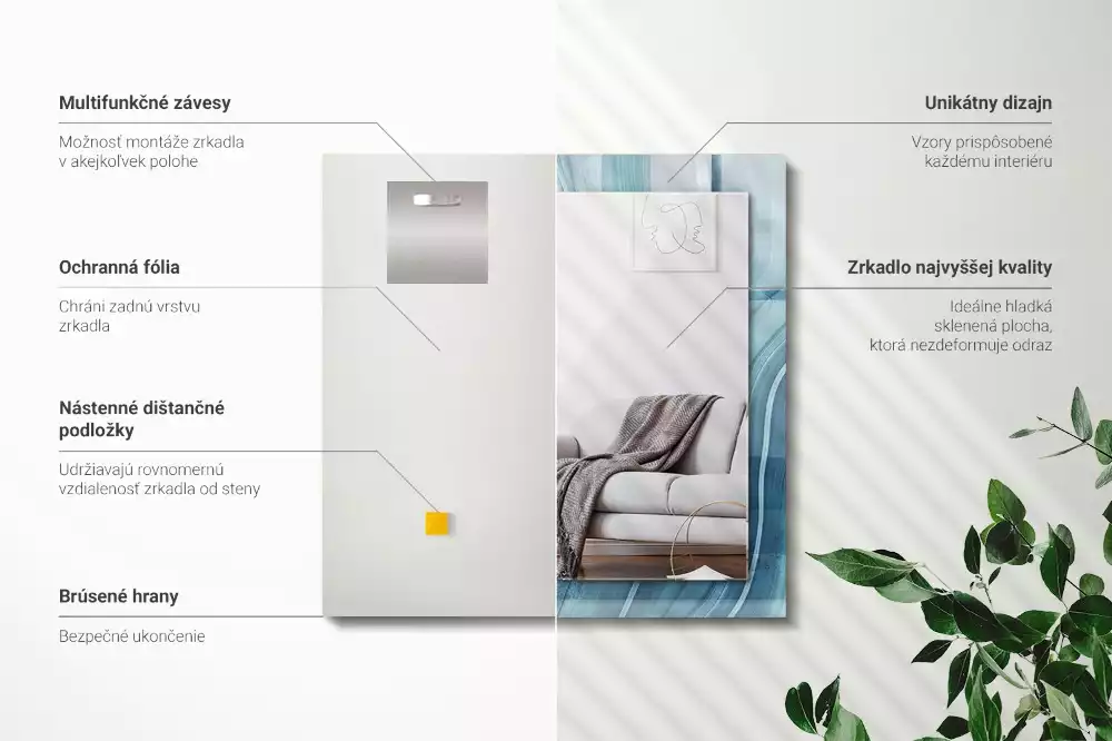 Obdélníkové dekorační zrcadlo na zeď abstraktní světle modré čáry