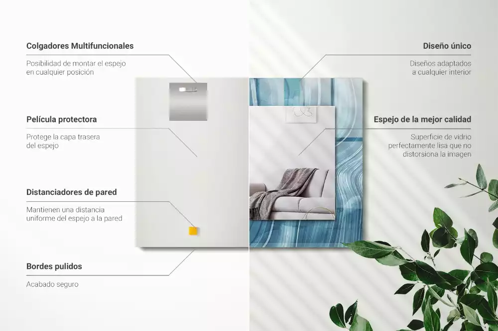 Obdélníkové dekorační zrcadlo na zeď abstraktní světle modré čáry