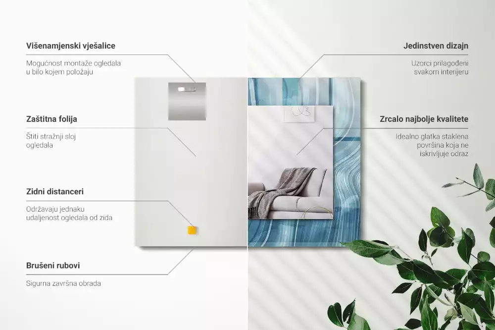 Obdélníkové dekorační zrcadlo na zeď abstraktní světle modré čáry
