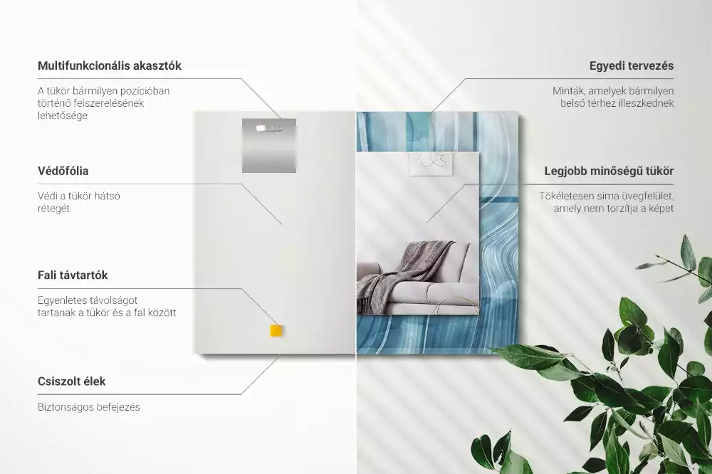 Obdélníkové dekorační zrcadlo na zeď abstraktní světle modré čáry