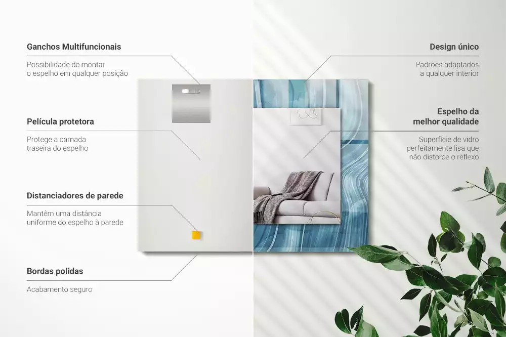 Obdélníkové dekorační zrcadlo na zeď abstraktní světle modré čáry